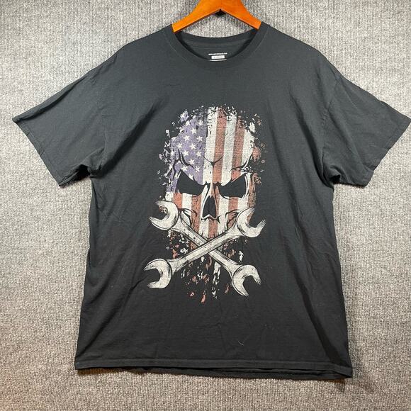 H3Sportgear Patriotic Skull Mechanic T-Shirt Men's XL Black Short Sleeve Casual - Picture 2 of 7
